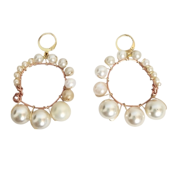 18K Gold Plated Faux Pearl Cooper Hoop Huggie Earring - Picture 3 of 6